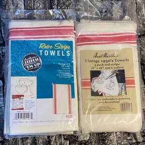 Aunt Martha's Vintage 1930's Red Stripe Towels-2 sets of 3 NWT